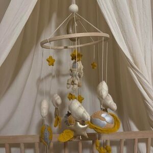 Astronaut space felted Baby Mobile with Stars and Clouds